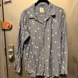 Blue and White chambray star button front shirt